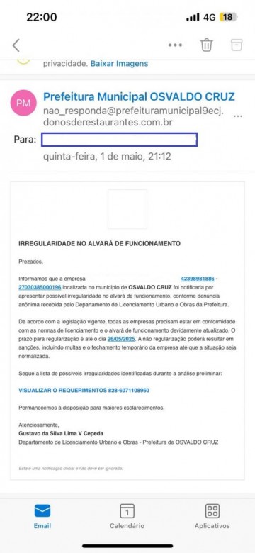 Prefeitura de Osvaldo Cruz alerta sobre golpistas enviando e-mails falsos em seu nome