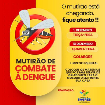 Sagres promove mutir�o contra a dengue na pr�xima semana