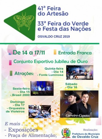 Osvaldo Cruz define atraes da Feira do Arteso, Feira do Verde e Festa das Naes 2019