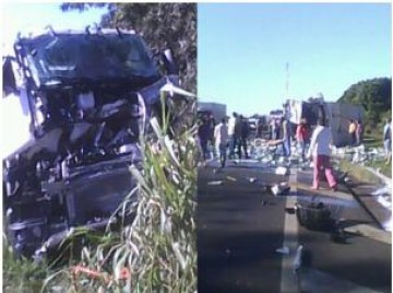 Caminh�es batem e homem fica ferido em Hercul�ndia