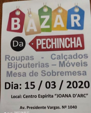 Centro Esprita Joana D'Arc realiza Bazar da Pechincha neste domingo (15)