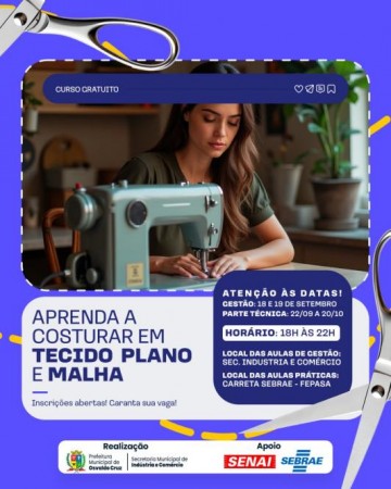 Curso gratuito de costura em tecido plano e malha � oferecido em parceria com Senai e Sebrae-SP