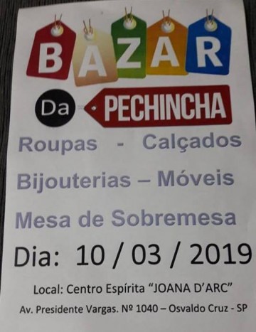 Centro Esprita Joana D'Arc realiza Bazar da Pechincha no dia 10 de maro com vrias ofertas imperdveis