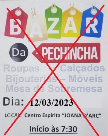 Centro Esprita Joana DArc cancela o bazar da pechincha deste domingo, 12