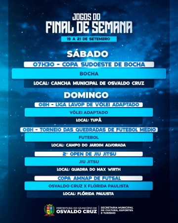 Bocha, Futebol Amador e Jiu-Jitsu: fim de semana inteiro de esportes em OC