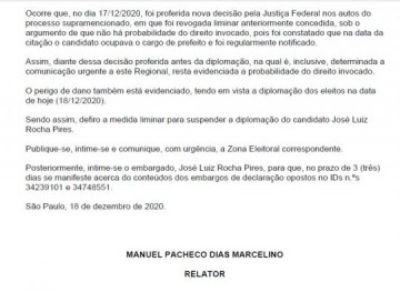 SALMOURO URGENTE: TRE-SP suspende diplomao do prefeito Z Luis Rocha Peres (PP)