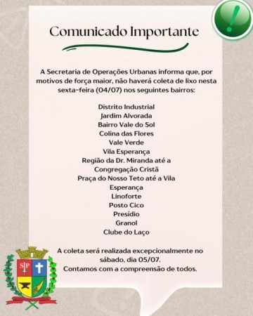 Comunicado Importante: Altera��o na Coleta de Lixo