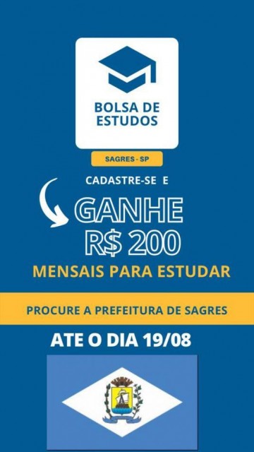 Prefeitura de Sagres abre oportunidades para o Programa Bolsa de Estudos