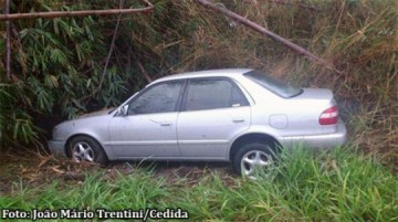 Ap�s aquaplanar na pista, ve�culo roda e bate em moita de bambu as margens da SP-294