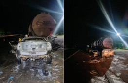 Estudante morre carbonizado ap�s carro bater em carreta em rodovia de Presidente Prudente