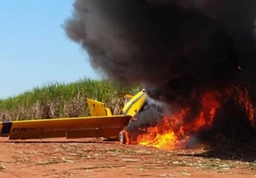 Avi�o de pequeno porte cai em canavial em Junqueir�polis