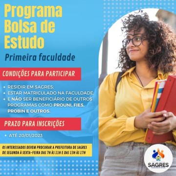 Prefeitura de Sagres abre inscri��es para o Programa Bolsa de Estudo