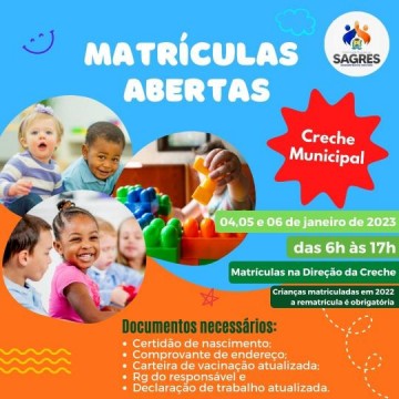 Secretaria de Educa��o de Sagres anuncia matr�culas 2023 para a Creche Municipal